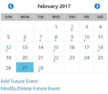 Calendar and Future Events of in out board